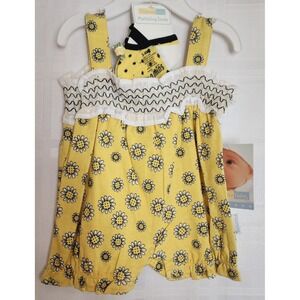 Vitamins Baby Romper Smocked Daisy Ruffle Trim Matching Socks 3M